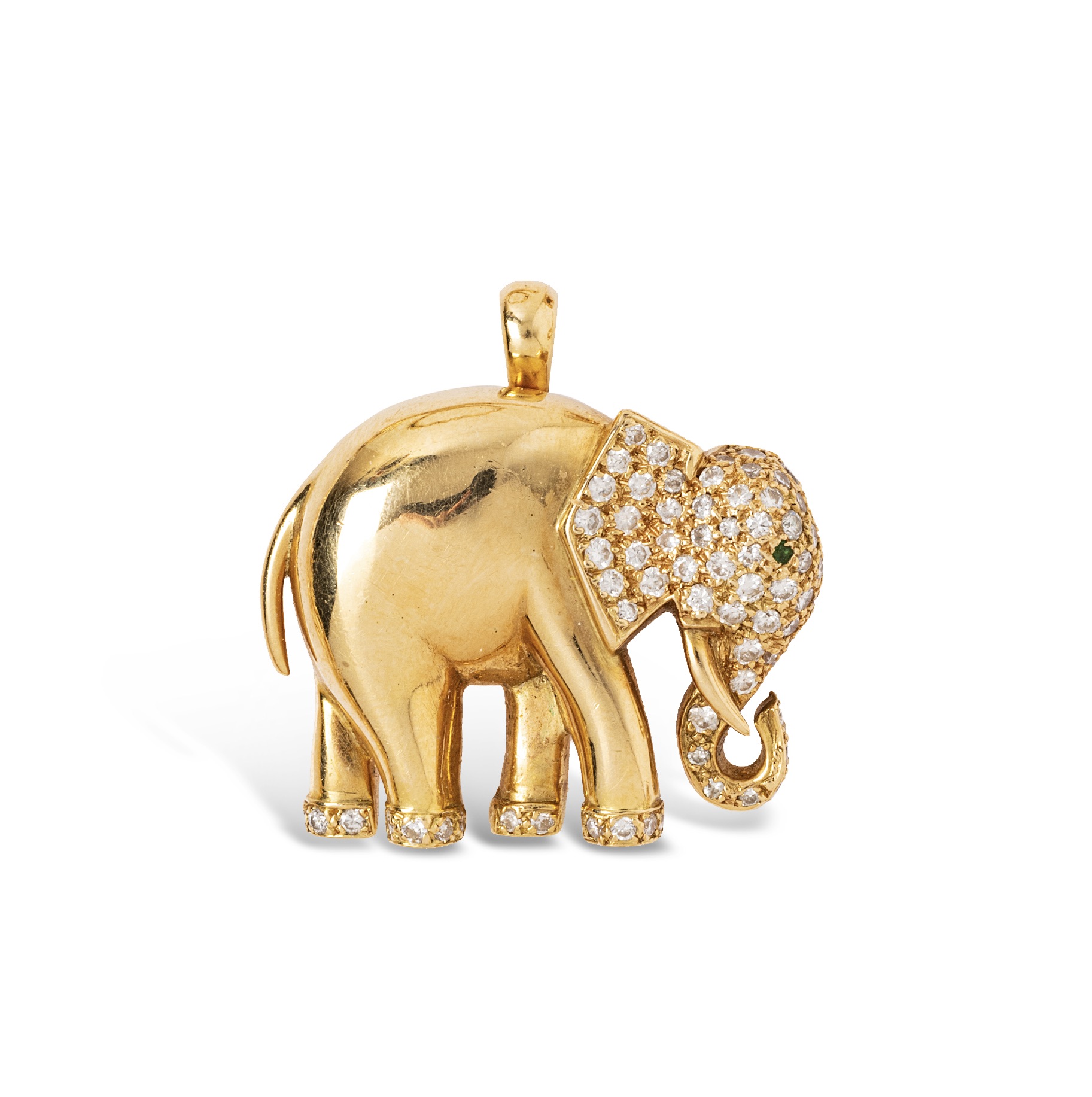 CARTIER pendentif en or 18K figurant un éléphant, partiellement pavé de diamants ronds taille brillant 